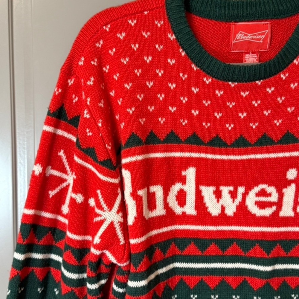 Budweiser Mens Holiday Fair Isle Clydesdale Sweater, Red Green,L - Picture 9 of 12